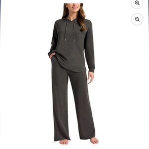 Women's Charcoal Relaxed Hoodie & Wide-Leg Lounge Set